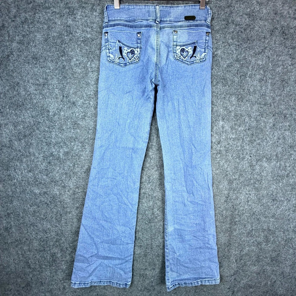 Mashi Premium‎ Jeans Womens 30 Blue Embroidered Y2K Low Rise Bootcut Leg